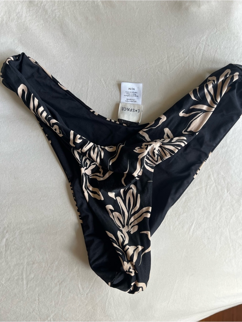 l*space Black Bikini Bottom with Cream Floral Print